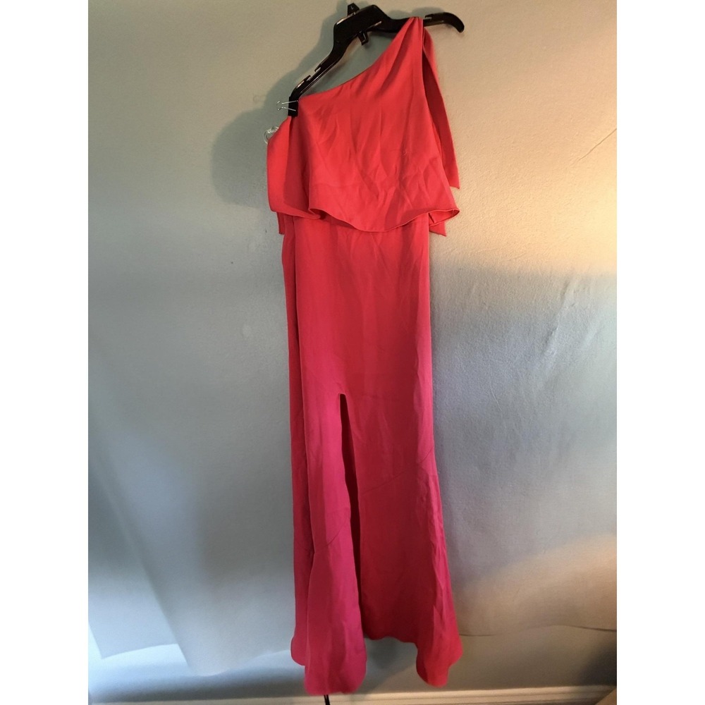 Halston‎ Heritage Dress Womens S Pink One Shoulder Ruffle Maxi Gown Formal